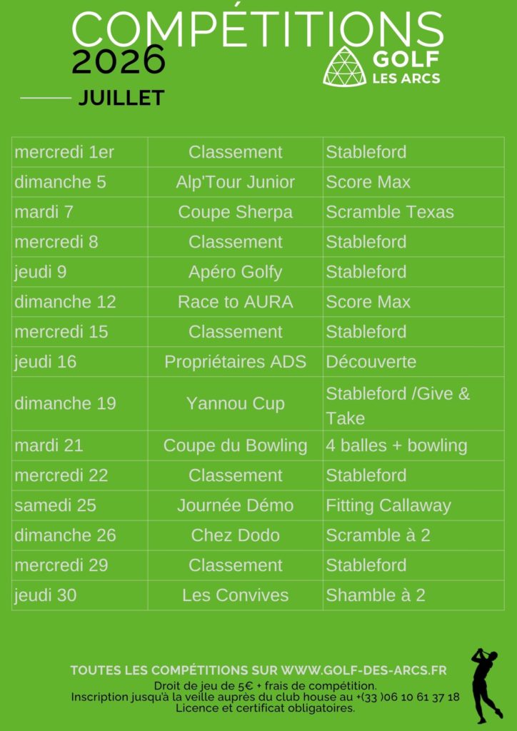 compétitions de golf les arcs juillet 2026